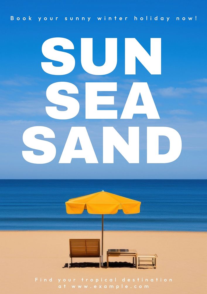 Sea, sun, sand poster template