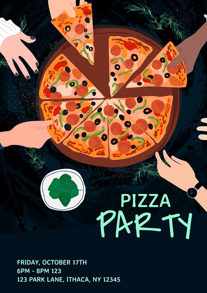 Pizza party invitation poster template