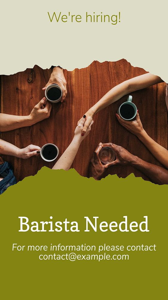 Barista needed  Instagram story template, editable text