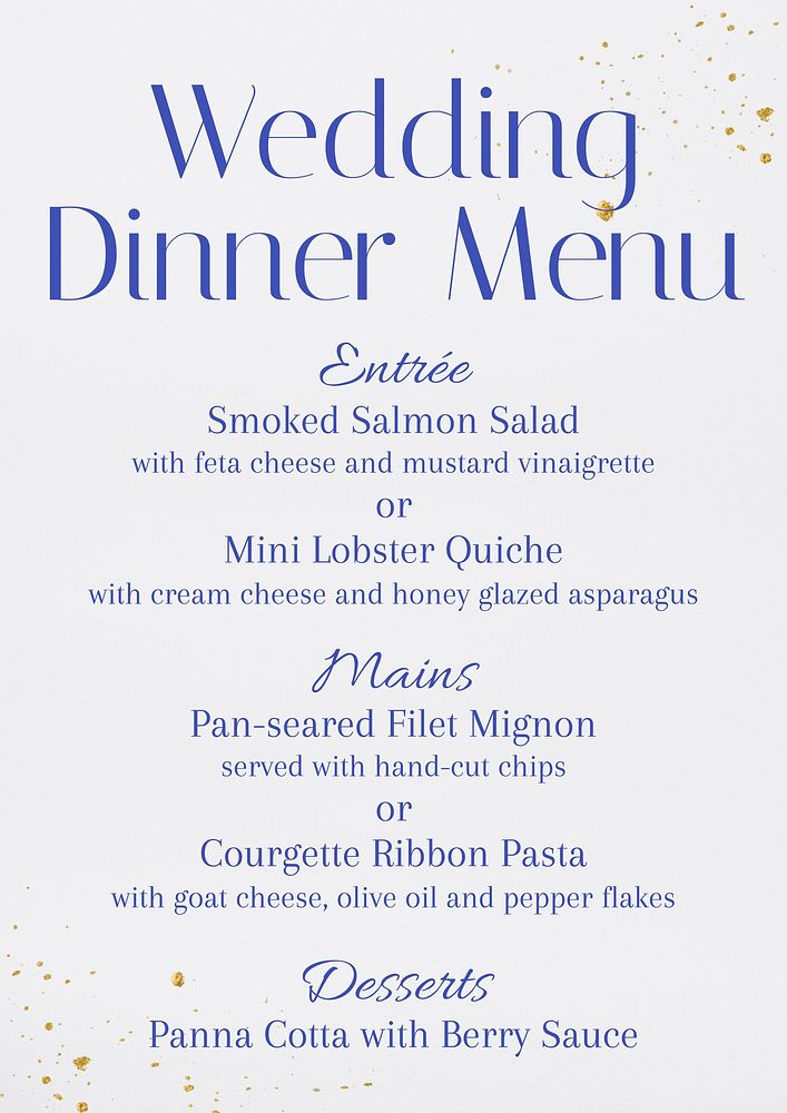 Wedding dinner menu template