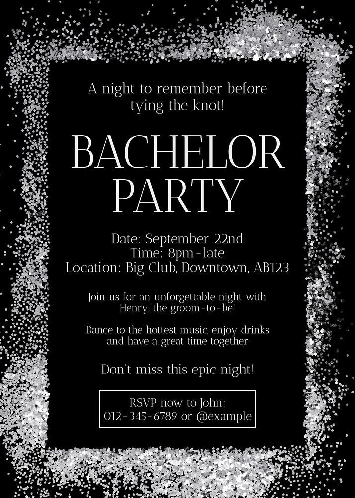 Bachelor party flyer template, editable text