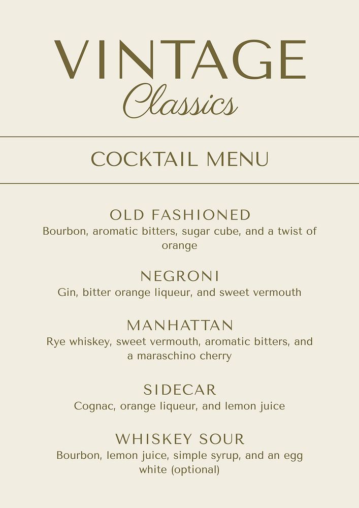 Cocktail menu poster template