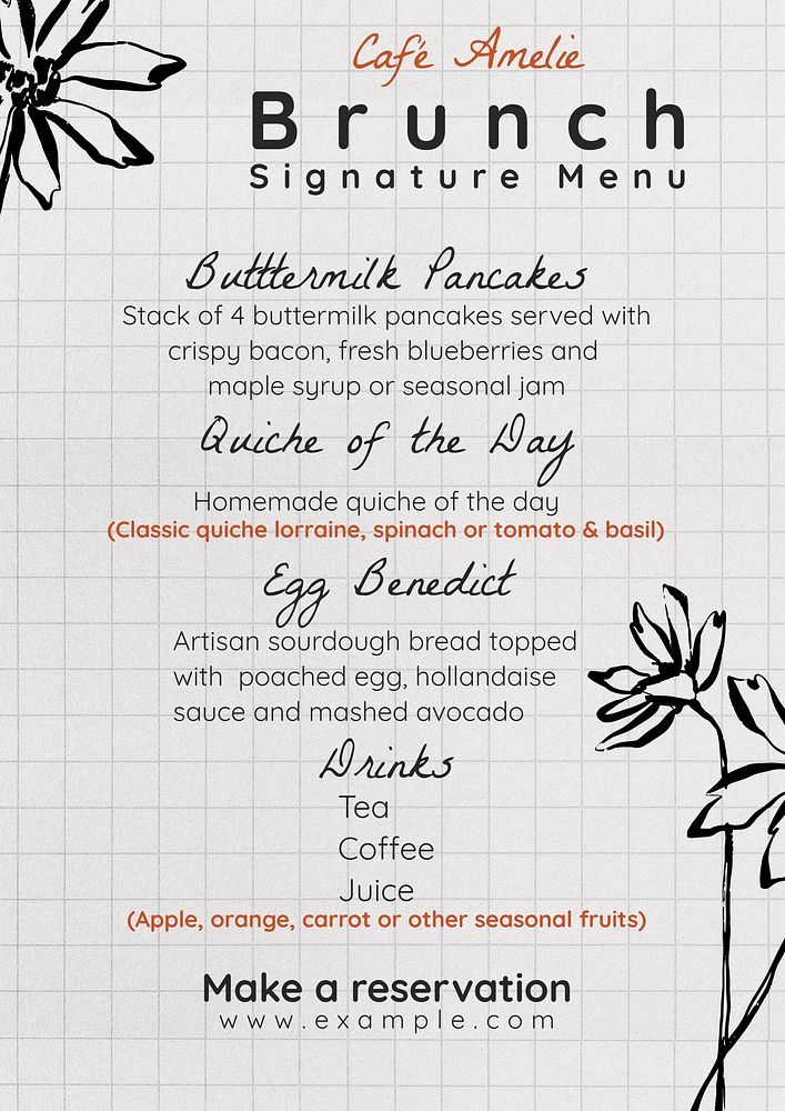 Brunch menu poster template, editable text and design