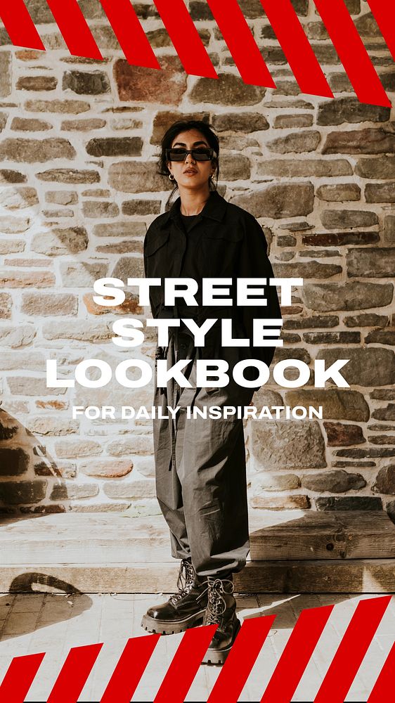 Street style lookbook Instagram story template, editable text
