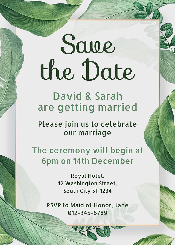 Wedding invitation template, editable design