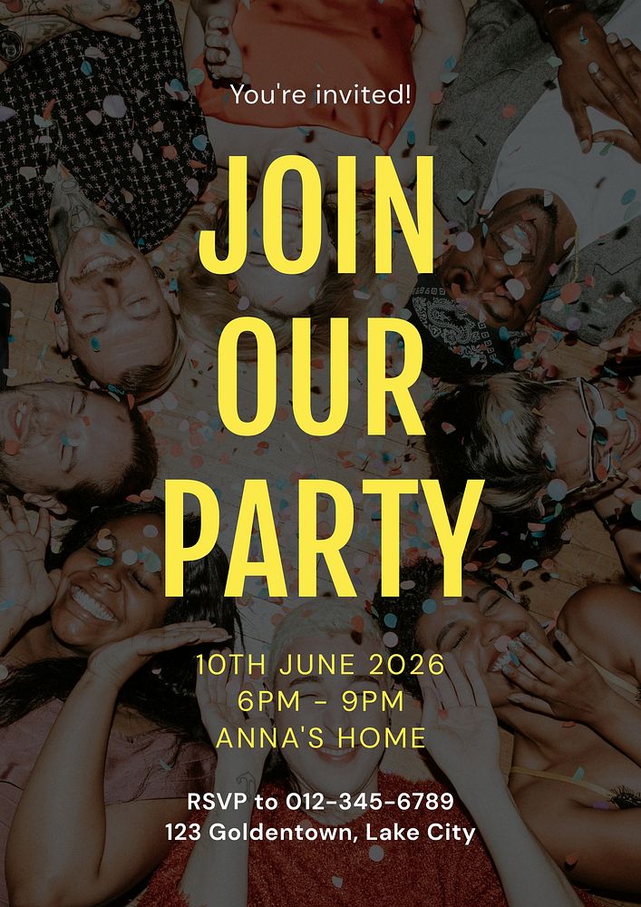 Join our party  poster template and design