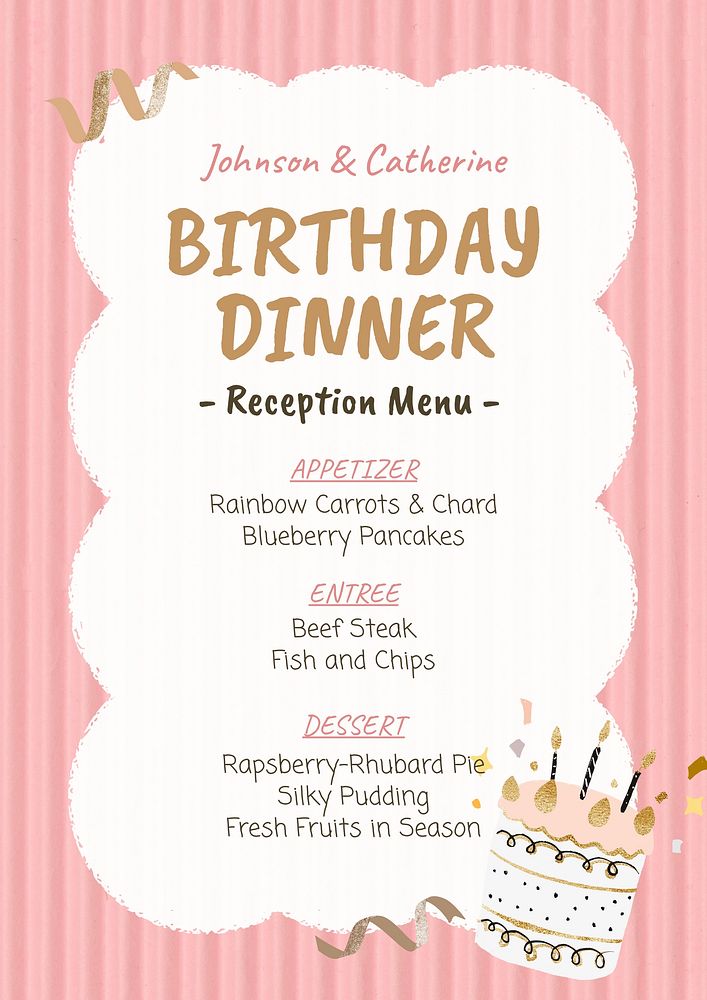 Birthday dinner menu  poster template