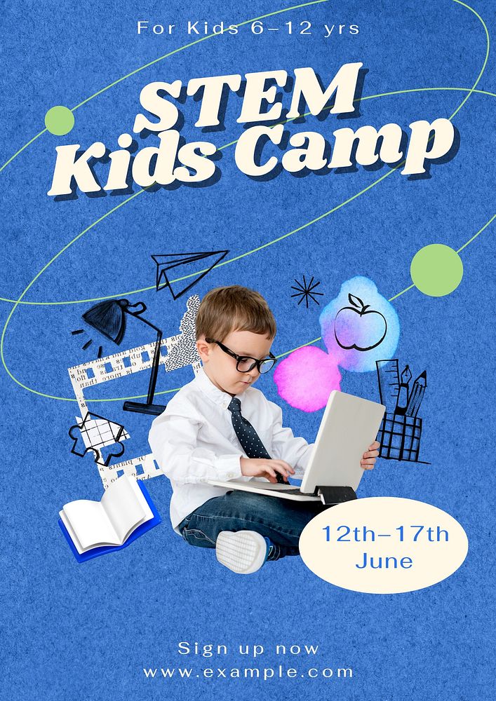 STEM kids camp poster template, editable text & design