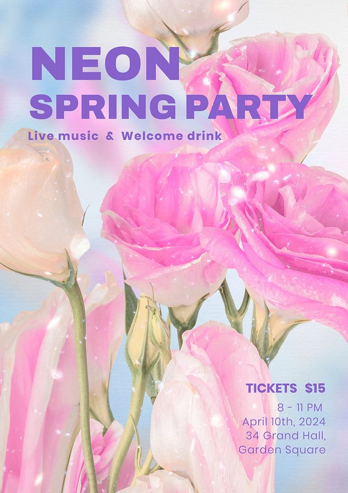 Neon spring party poster template