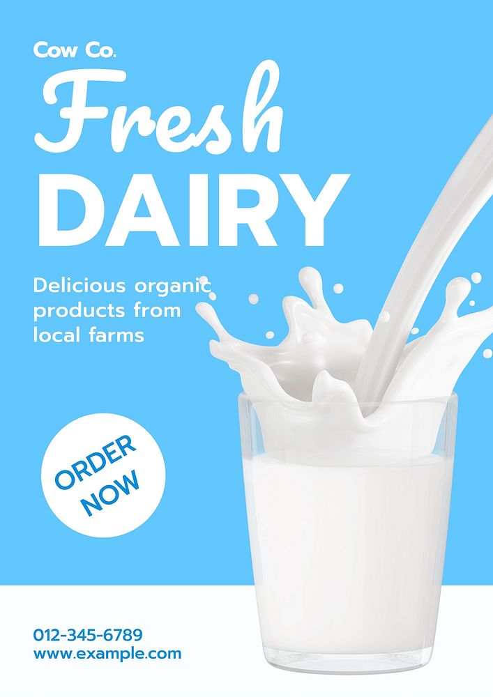 Fresh dairy poster template, editable text and design