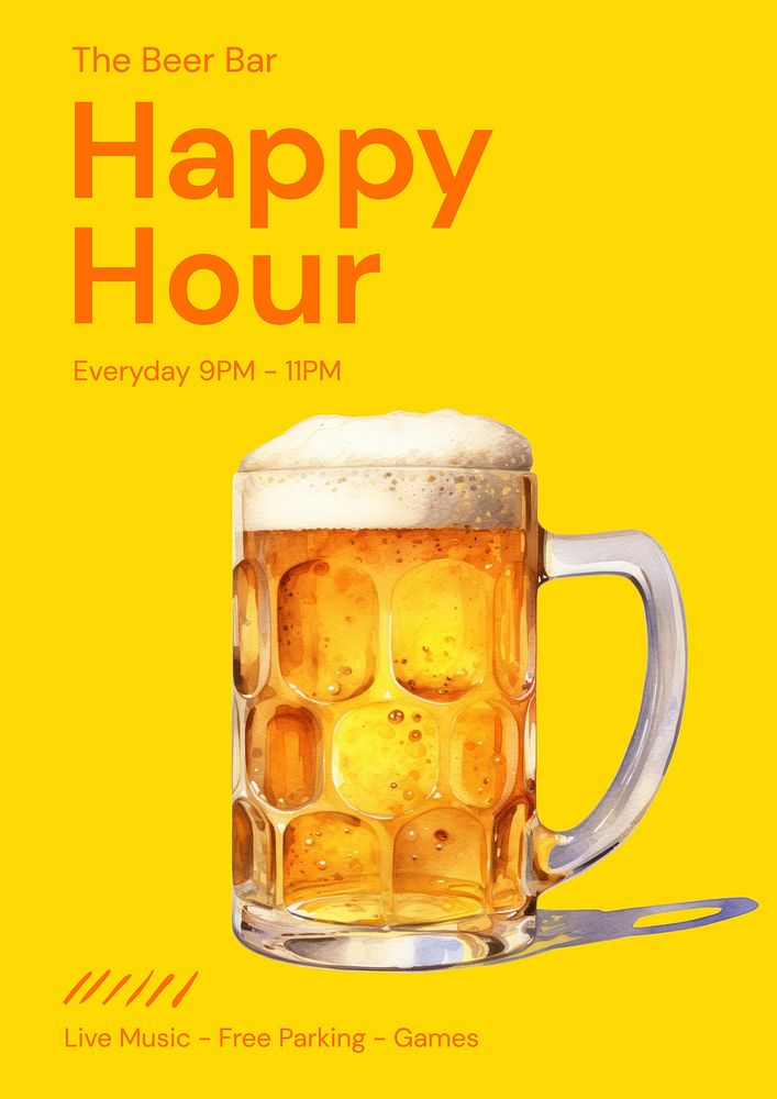 Happy hour poster template, editable text and design