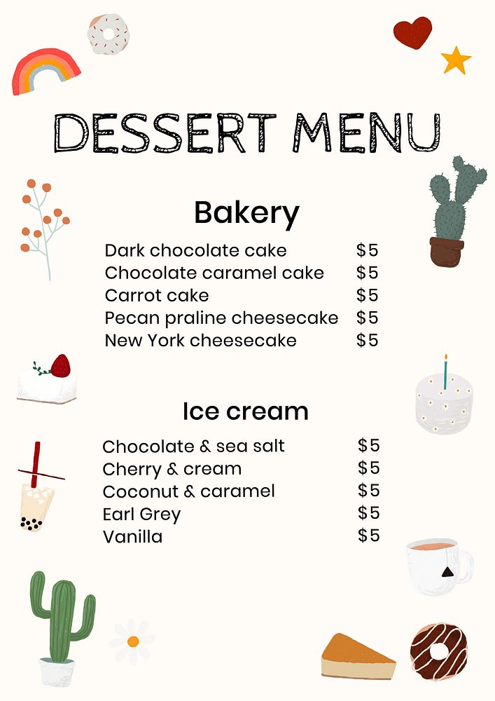 Dessert menu template