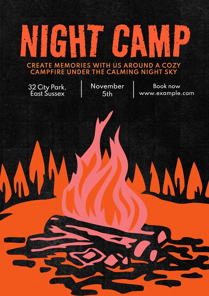 Night camp poster template