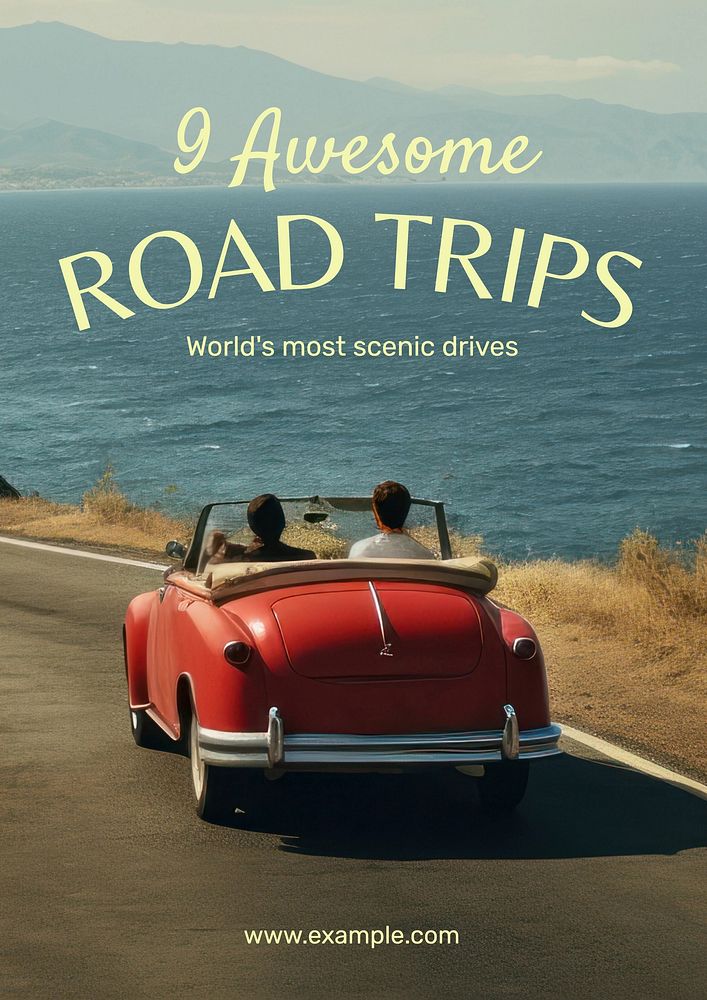 Awesome road trip poster template, editable text and design