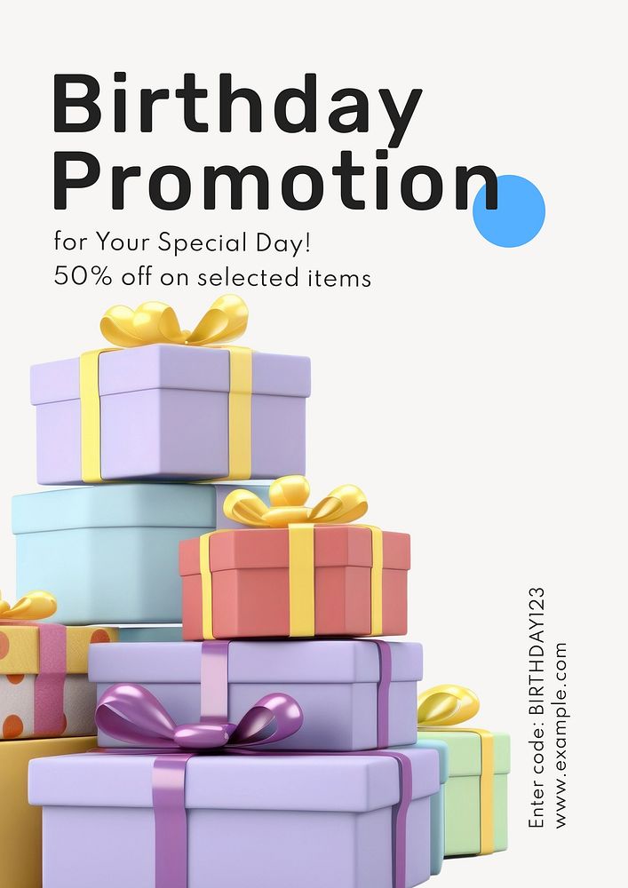 Birthday promotion poster template, editable text and design