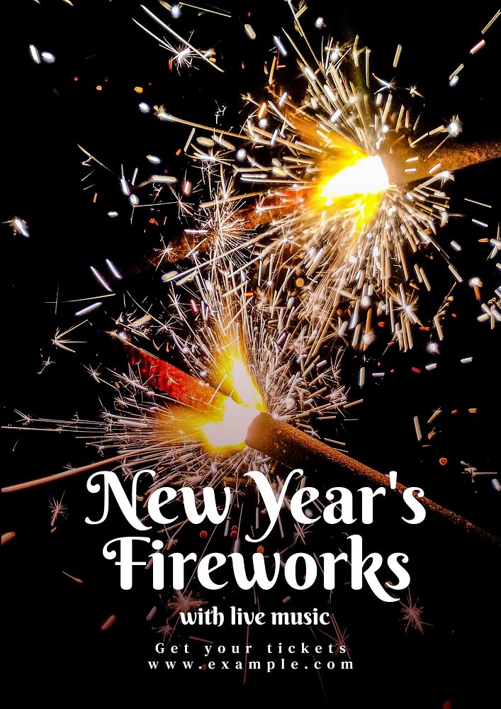 New Year's fireworks poster template, editable text and design