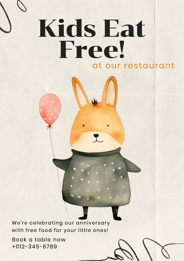 Kids eat free poster template, | Free Photo - rawpixel