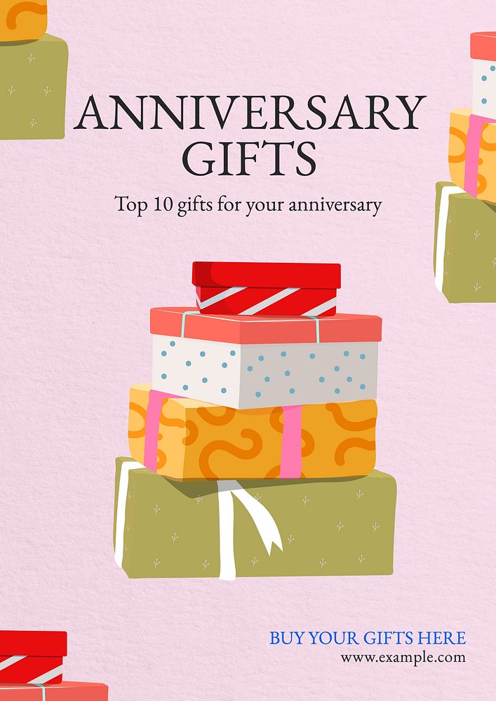 Anniversary gifts poster template, editable text and design