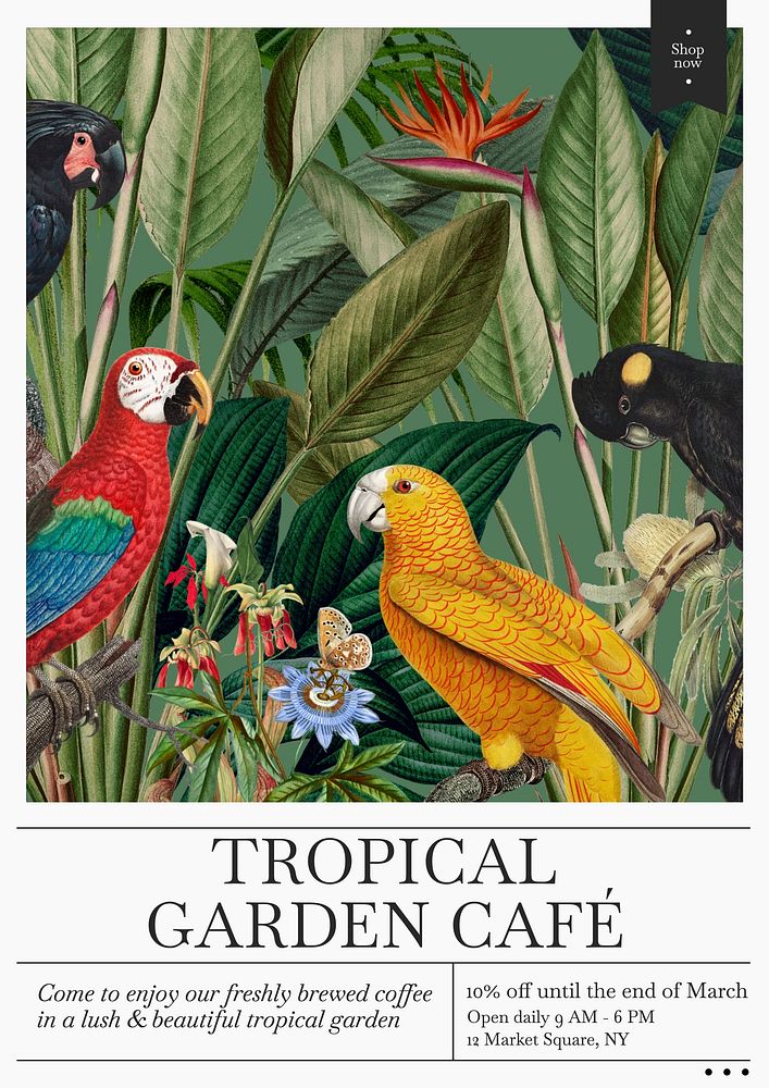 Tropical cafe poster template