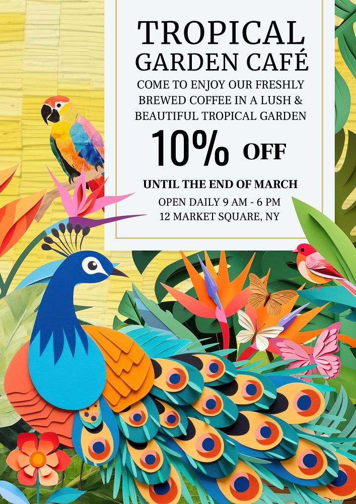 Tropical cafe poster template