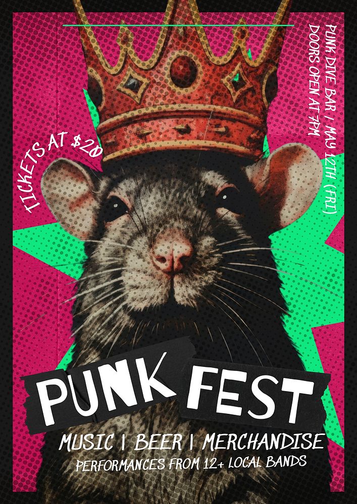 Punk music festival poster template