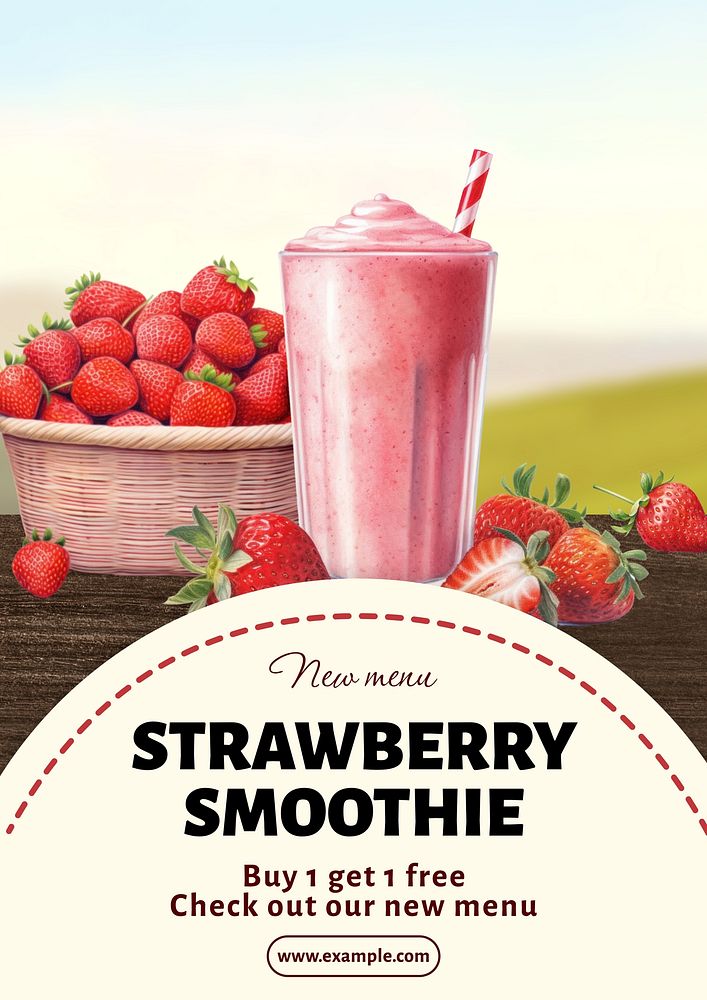 Strawberry smoothie poster template and design