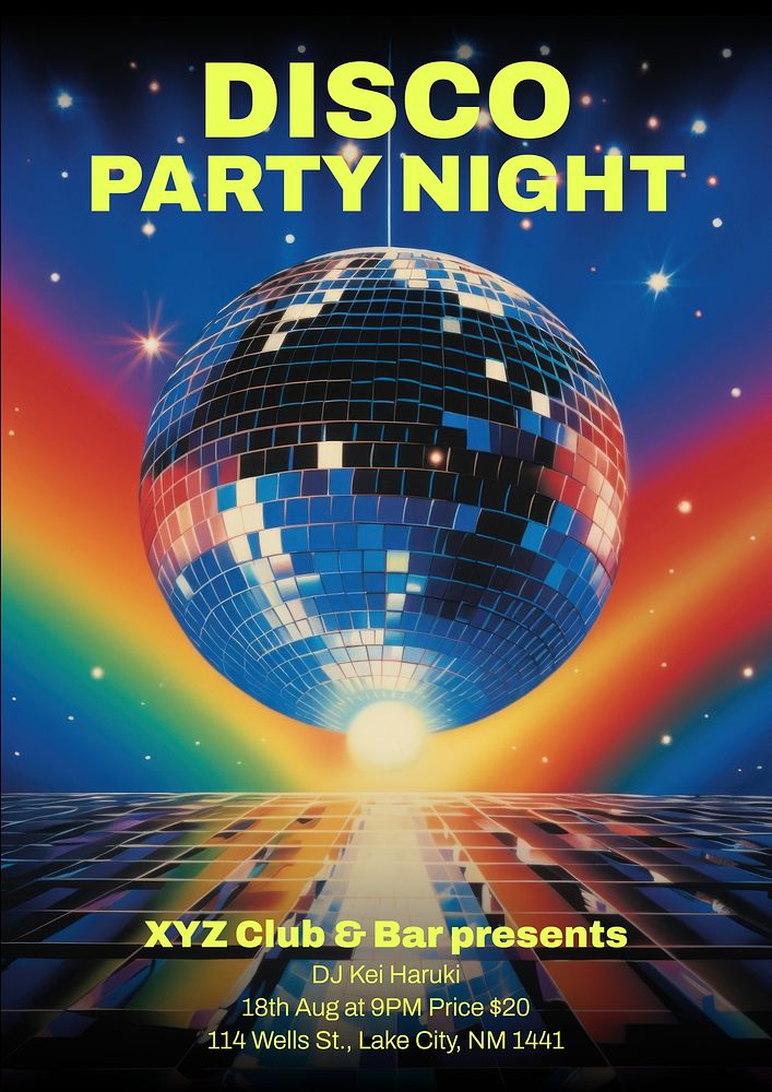 Disco party night poster template