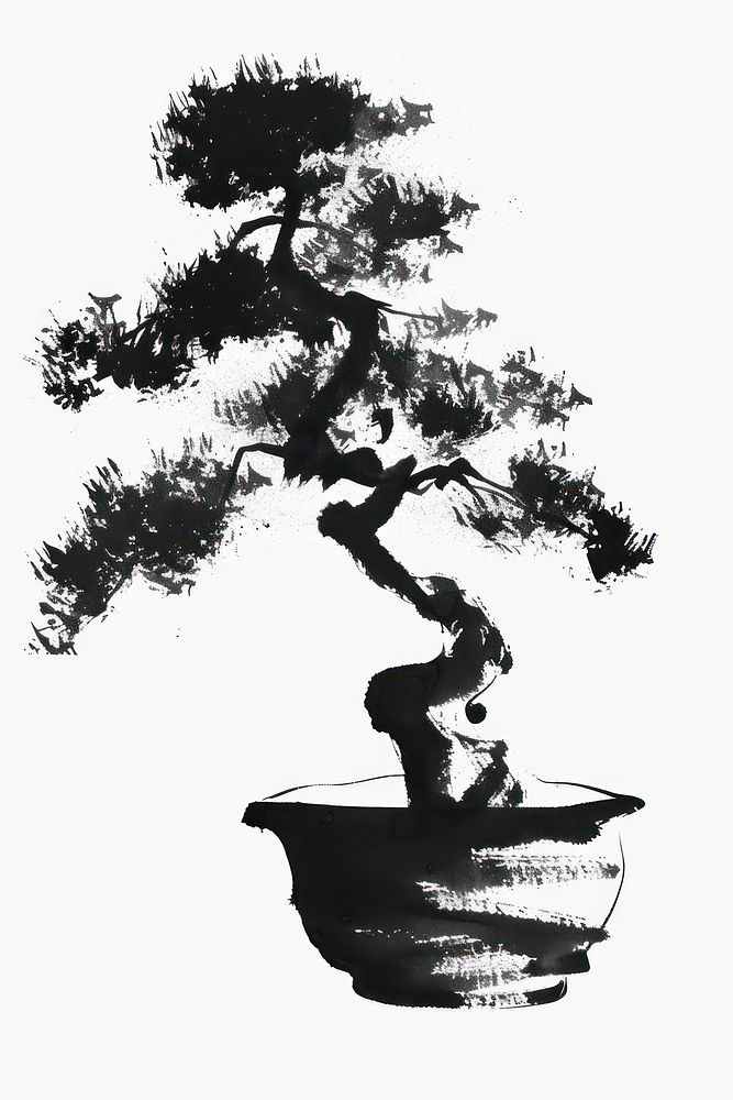 Bonsai minimal art illustrated silhouette.