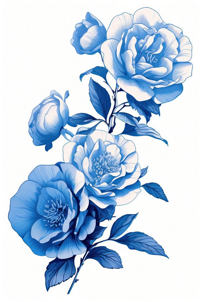 Blue camellia illustrated graphics pattern.
