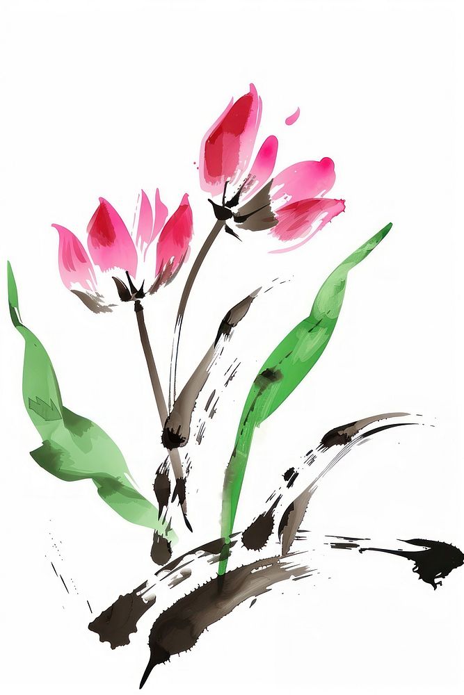 Tulip Japanese minimal painting art graphics.