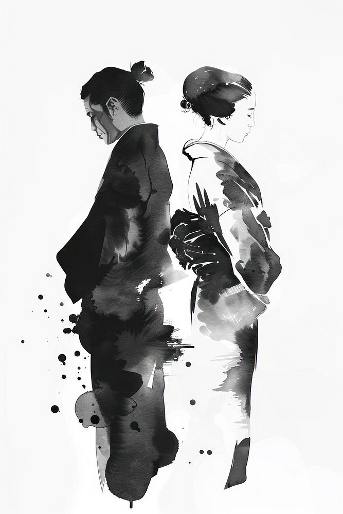 Couple Japanese minimal painting art clothing.