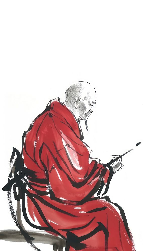 Monk Japanese minimal painting monk art.