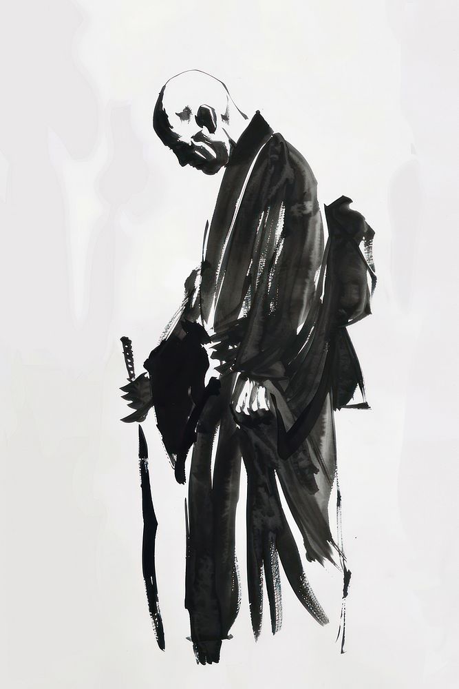 Monk Japanese minimal painting art illustrated.