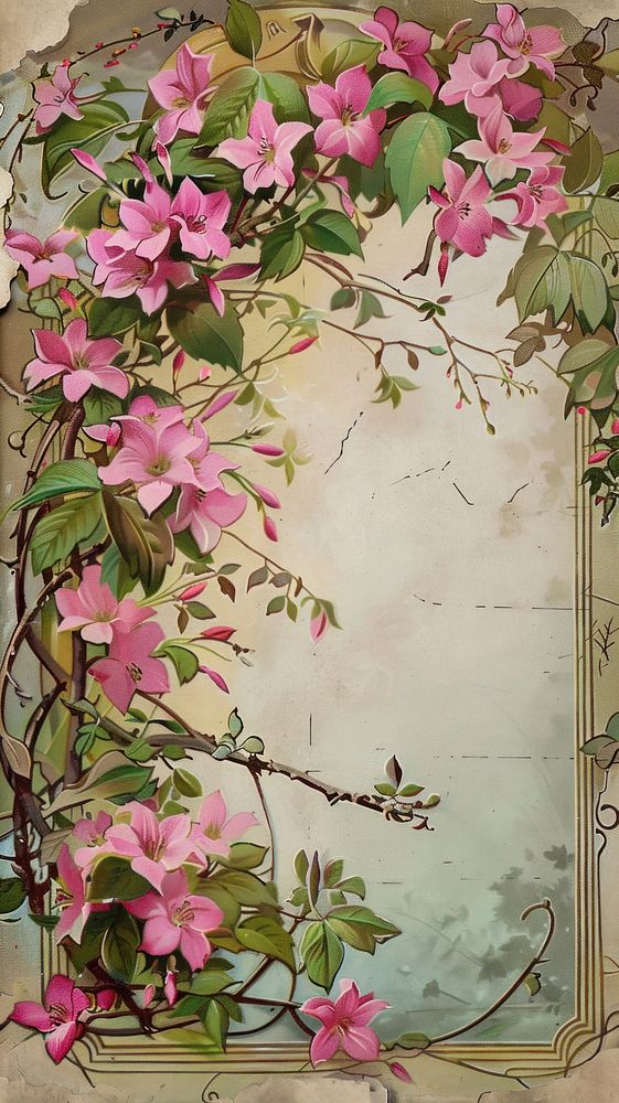 Art nouveau frame border painting flower graphics.