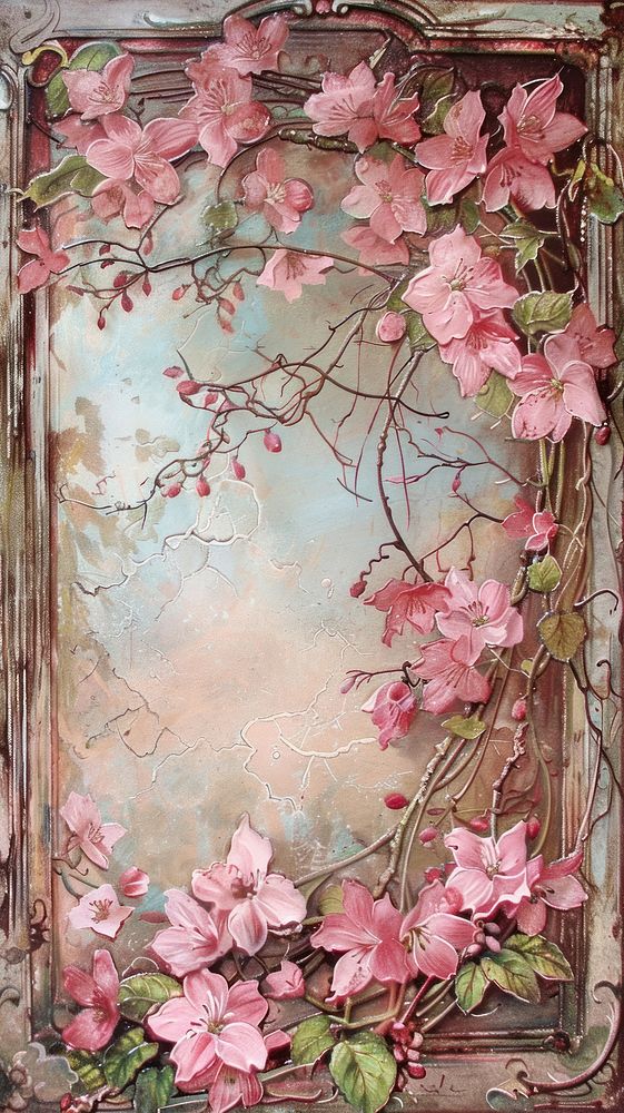 Art nouveau frame border painting flower blossom.