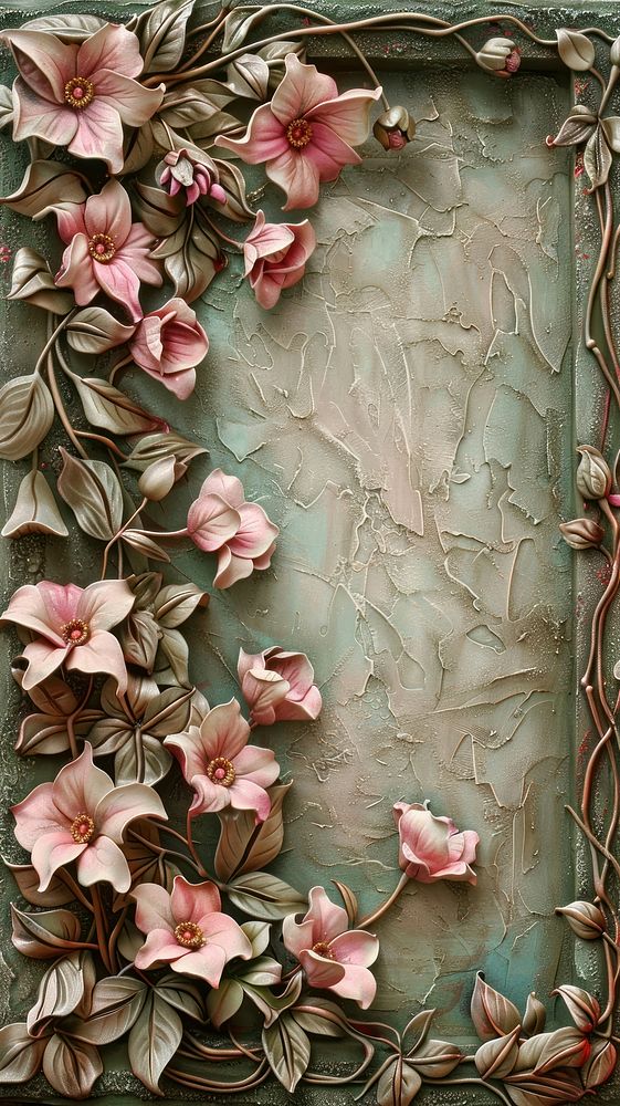 Art nouveau frame border flower geranium blossom.