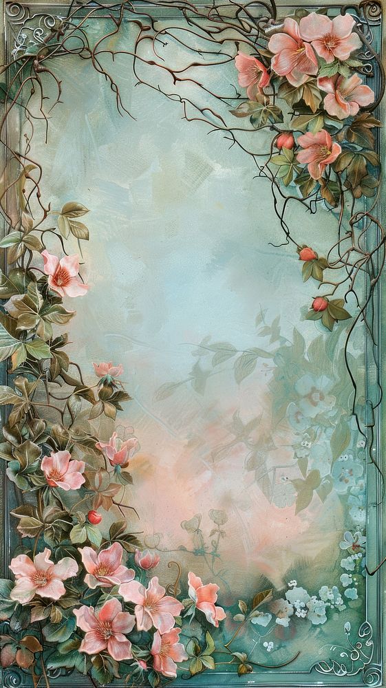 Art nouveau frame border painting flower graphics.