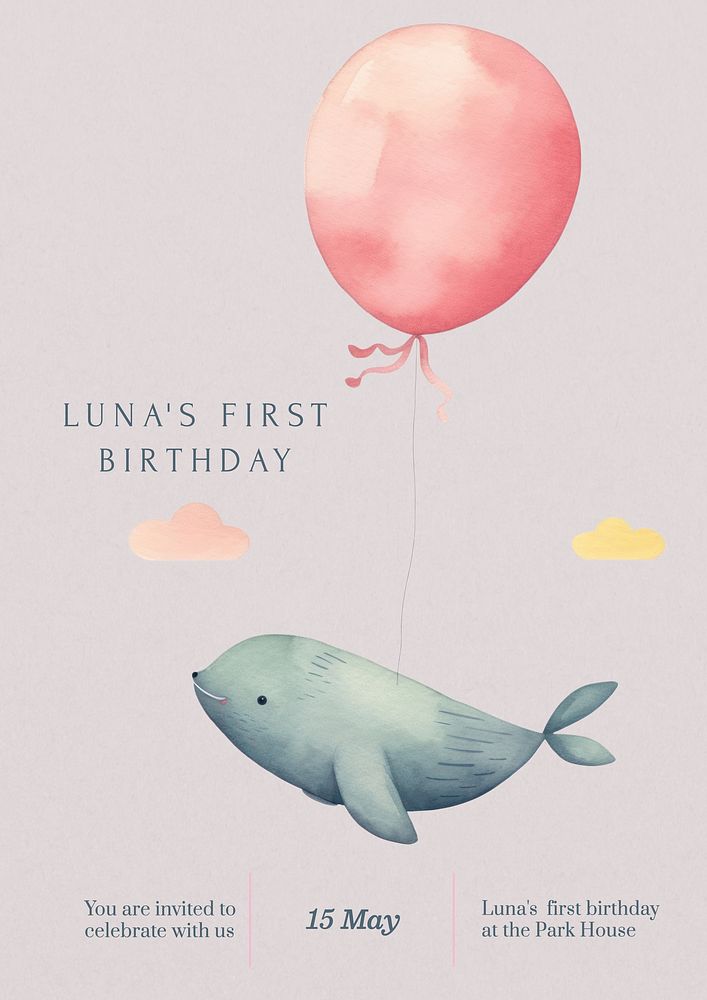First birthday poster template, editable text and design