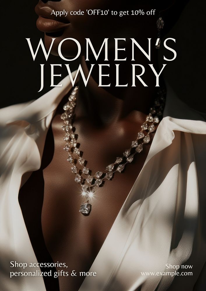 Women's jewelry poster template, editable text and design