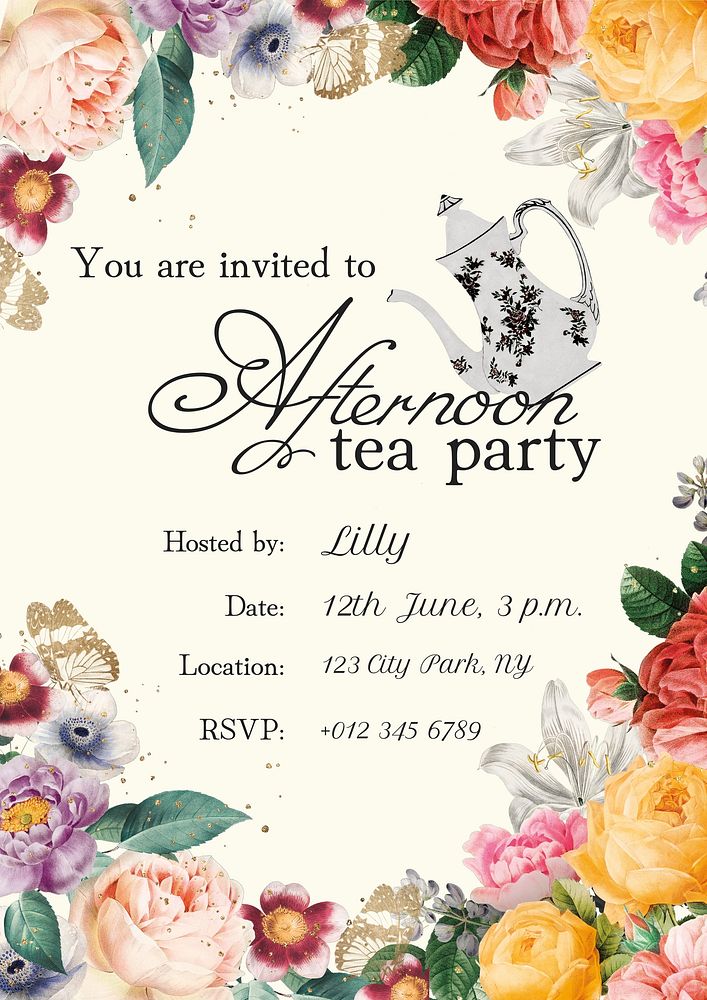 Tea party invitation  poster template