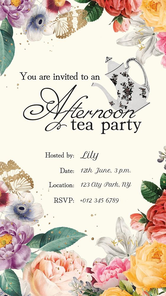 Tea party invitation  Instagram story temple