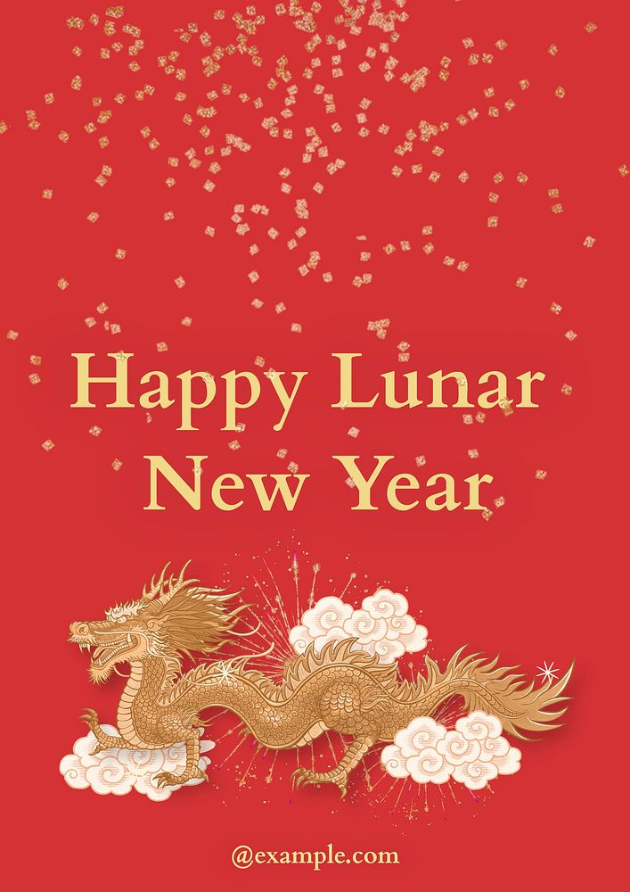 Happy Lunar New Year   greeting poster template