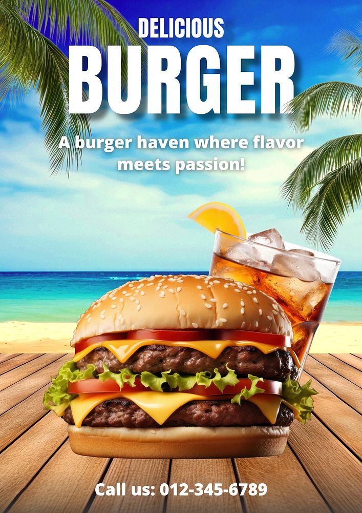 Delicious burger  poster template