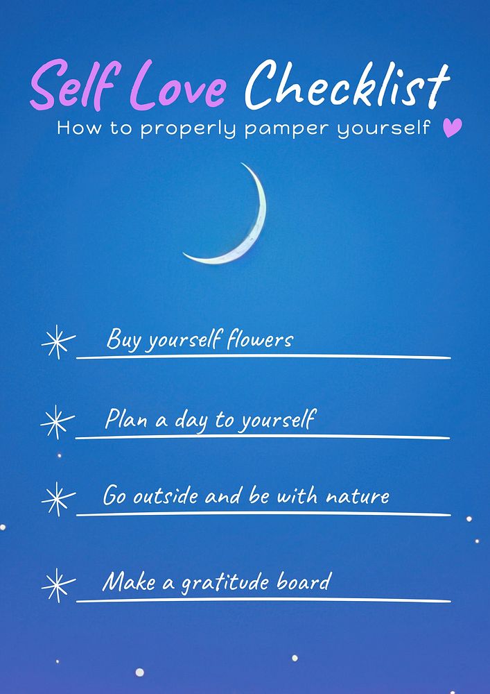Self love checklist poster template