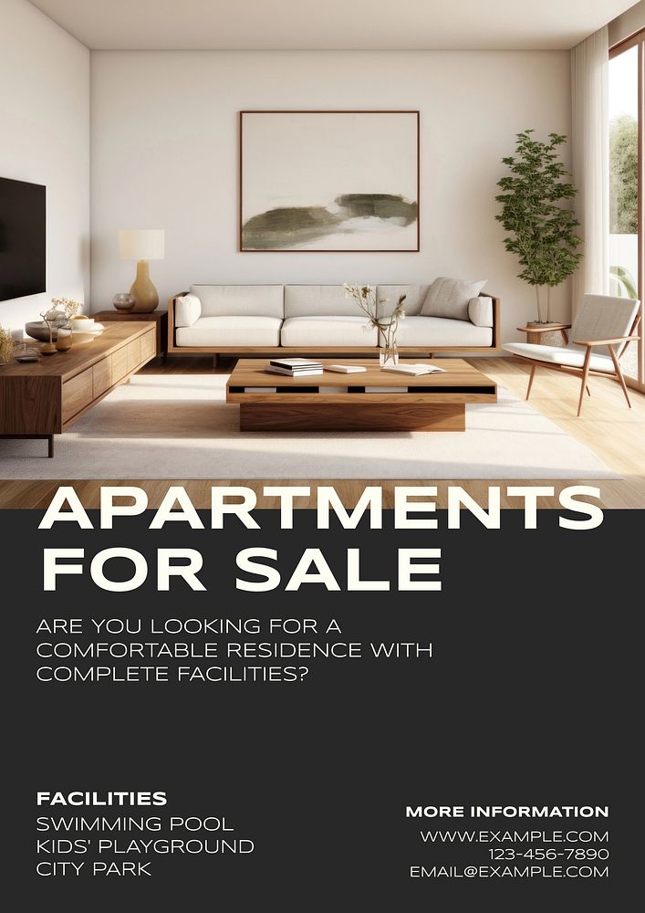 Apartment for rent poster template, editable text and design