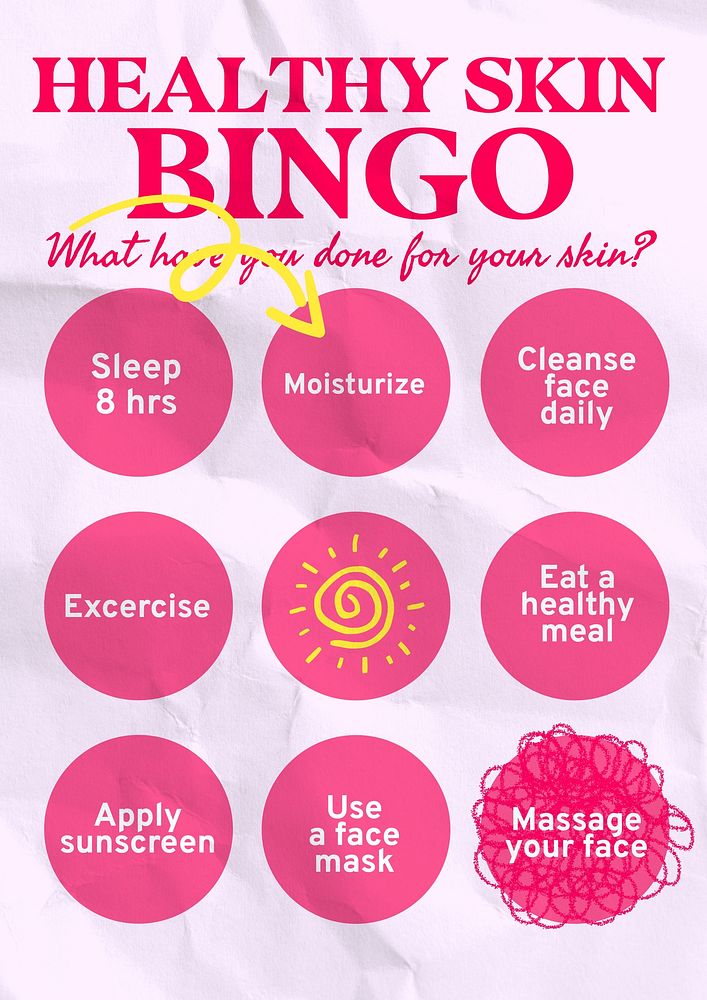 Healthy skin bingo poster template