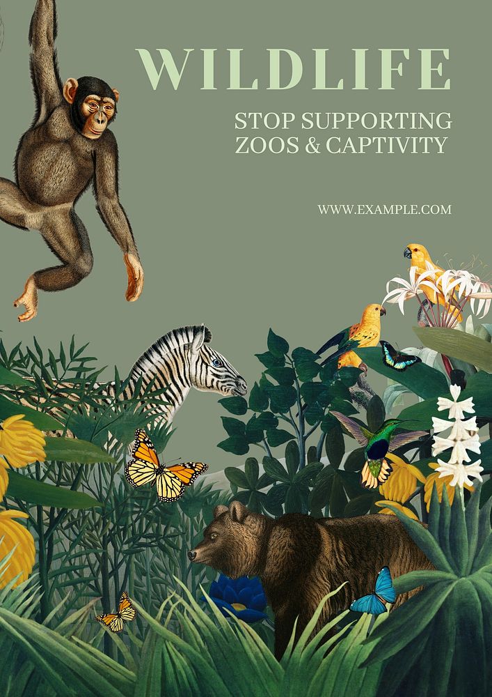 Stop wildlife captivity poster template