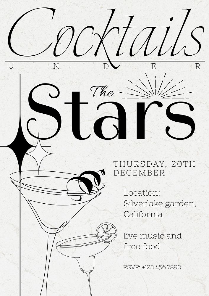 Cocktail under stars poster template