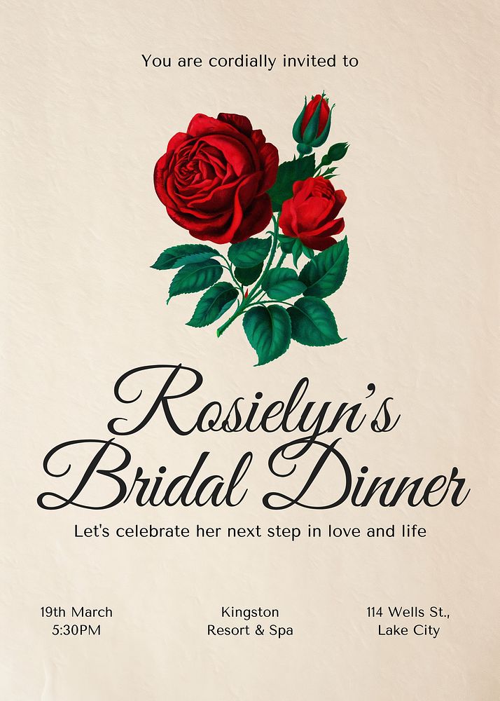 Bridal dinner invitation card template