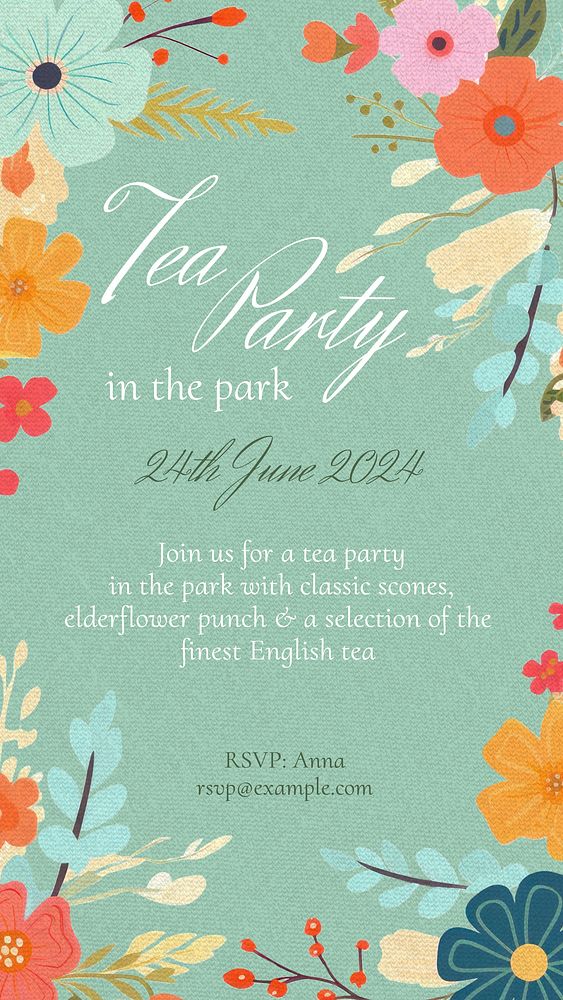 Tea party invitation Instagram story template